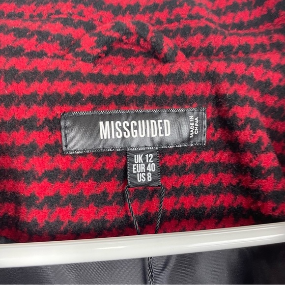 Missguided Houndstooth Boyfriend Blazer Coat Womens 8 Red Black Oversized - Picture 4 of 8